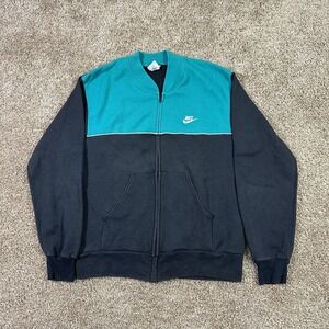 vintage 90s nike sweatshirt jacket full zip mens size large black/green sports